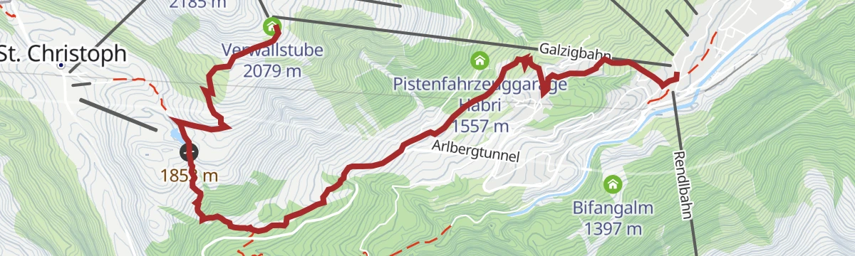 Route map: Galzig Bergstation - St. Anton